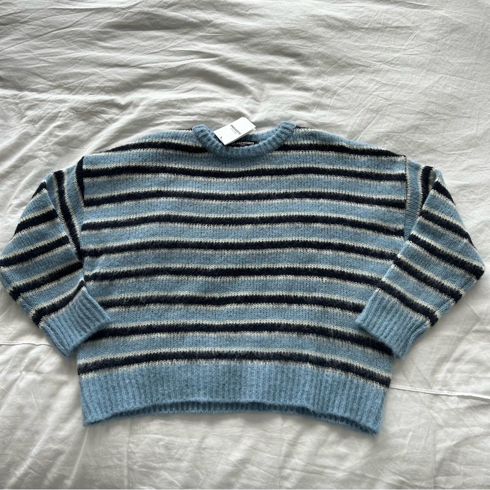 Glassworks London ONE OF A KIND BNWT Striped Blue Sweater